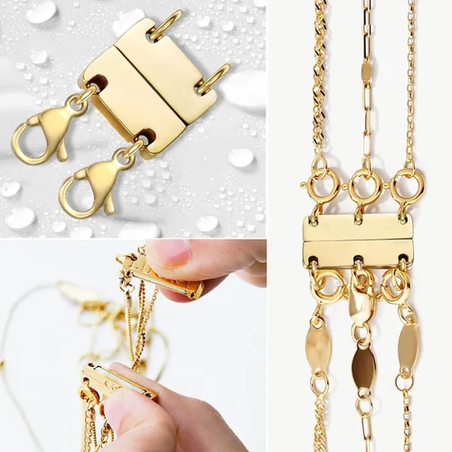 Miniatura 6 de Cierre magnético para collar en capas, separador de oro y plata de 18 quilates para collares apilables