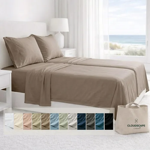 Miniatura 52 de Cloud Scape Linen - Juego de sábanas de algodón egipcio de doble capa, tamaño individual, tejido de satén de fibra larga, juego de 3 piezas, ropa