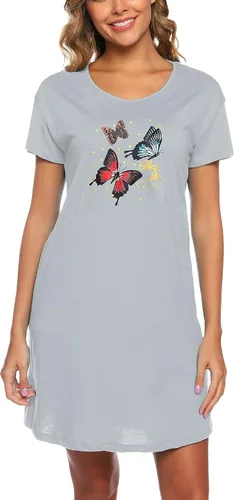 Miniatura 2 de ENJOYNIGHT Camisón de algodón de manga corta para mujer, ropa de dormir con estampado casual