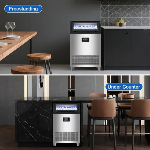 Miniatura 9 de Máquina comercial para hacer hielo de 350 libras/24 horas, 136 bandejas de hielo independiente y debajo del mostrador, máquina de hielo de acero