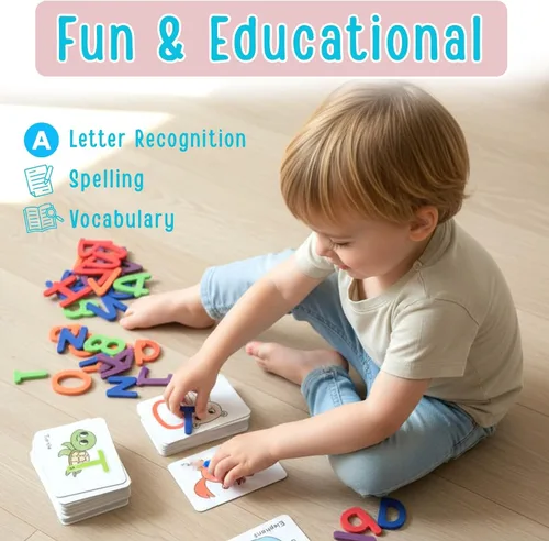 Miniatura 4 de Tarjetas flash del alfabeto para niños de 3 a 8 años – Tarjetas flash de números y letras – Rompecabezas del alfabeto Montessori y juego a juego