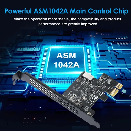 Miniatura 2 de Tarjeta de expansión PCI-E 1X a USB 3.2 GEN1 5Gbps Type-E A-Key, interfaz de panel frontal Type-C para PC de escritorio (ASM1042A)