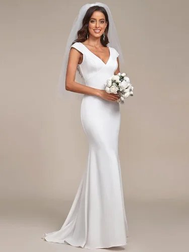 Miniatura 3 de Ever-Pretty Vestido de novia largo con cuello en V profundo y espalda abierta para mujer 0171A