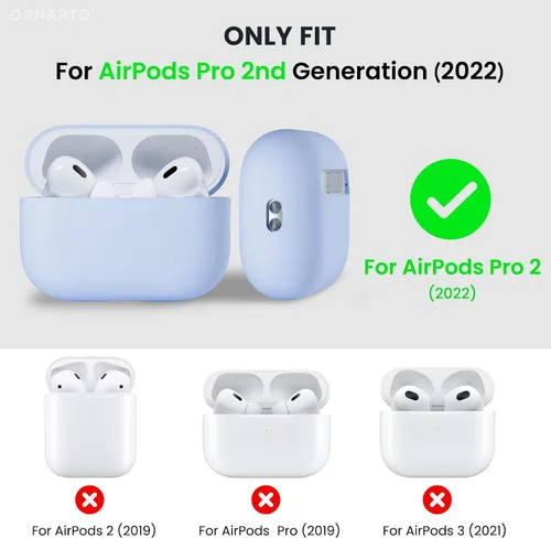Miniatura 2 de ORNARTO Funda compatible con AirPods Pro 2 2022, silicona híbrida protectora completa para AirPods Pro de 2ª generación, cubierta frontal LED Azul