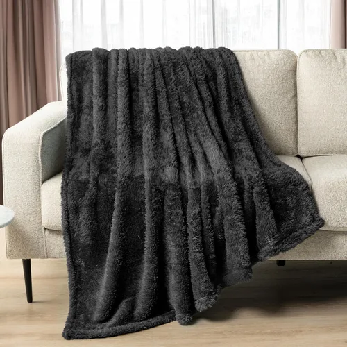 Miniatura 45 de PAVILIA - Manta de sherpa para sofá, gris esponjosa y cálida, manta de felpa suave para cama, acogedora, súper suave y ligera, manta decorativa