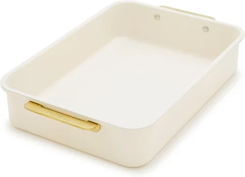 Miniatura 14 de GreenPan Bakeware - Bandeja cuarto de hoja de 13" x 9" pulgadas, bandeja antiadherente de cerámica para hornear, libre de PFAS y BPA, asas doradas