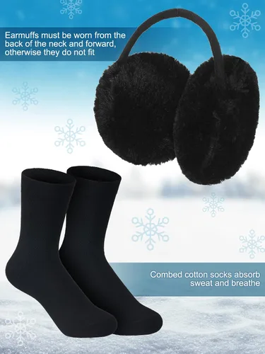 Miniatura 6 de 10 piezas de gorro de invierno bufanda guantes de punto cálido bufanda guantes pantalla táctil orejeras calcetines satén forro interior sombrero
