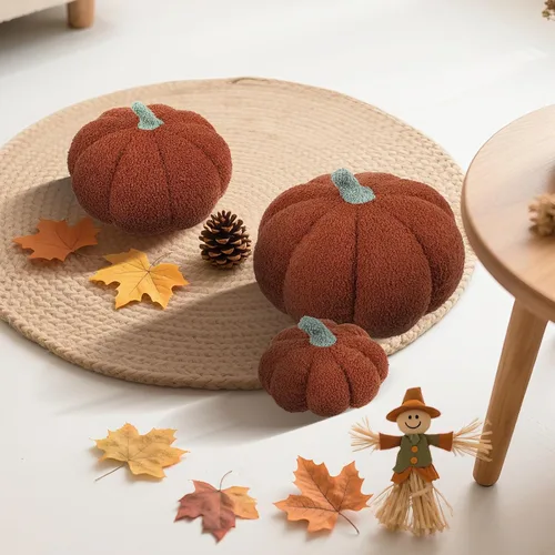Miniatura 6 de RoseCraft Almohadas de calabaza, 3 piezas, cojines de otoño, decoraciones de Acción de Gracias, felpa esponjosa de otoño para dormitorio, sofá