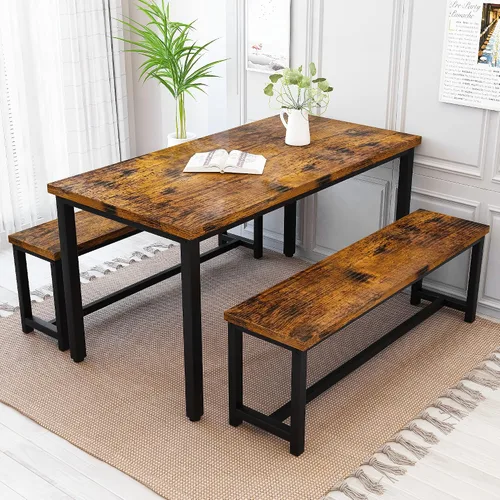 Recaceik Juego de mesa de comedor con banco, juego de muebles de comedor de 3 piezas, juego de mesa de cocina, estructura resistente, ahorro de
