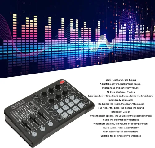 Miniatura 3 de Diydeg Tarjeta de sonido externa en vivo, mezclador de audio profesional, cambiador de voz con afinación electrónica de 12 pasos, reducción