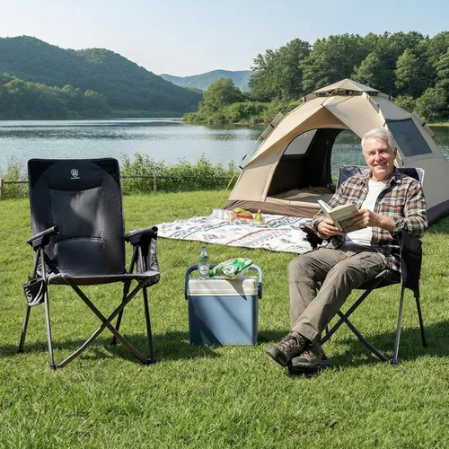 Miniatura 2 de EVER ADVANCED Sillas de campamento reclinables para adultos, ligeras, silla reclinable plegable con respaldo ajustable, sillas de salón de 4 Negro