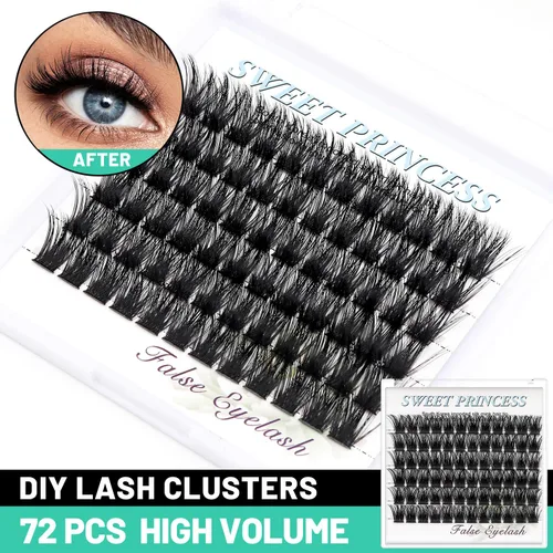 Miniatura 4 de Bodermincer 72 paquetes de racimos con pegamento de efecto 3D, extensiones de pestañas individuales, estilo natural (0.78 pulgadas)