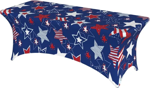 Miniatura 23 de Mantel rectangular ajustable de elastano elástico con estrellas patrióticas americanas de 4 pies, protector de mesa para fiestas, eventos