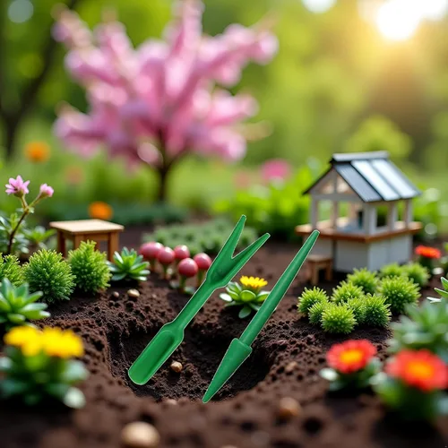 Miniatura 6 de Mini herramientas de trasplante de suculentas de mano de jardín verde, plántulas de plástico Widger, siembra, excavación, mini herramientas de mano
