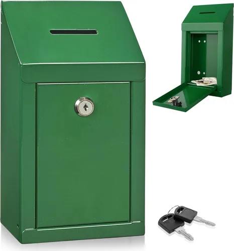 Miniatura 14 de Caja de metal para colección benéfica segura con ranura y montaje en pared, caja de caída de 8.5 x 6.5 x 4 pulgadas para el hogar y la oficina Blanco