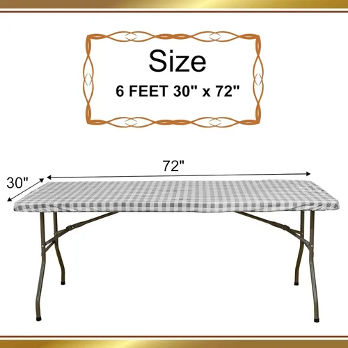 Miniatura 3 de Zhenrui Mantel rectangular elástico ajustable de 6 pies, impermeable, a prueba de derrames, de vinilo, estampado a cuadros grises con franela
