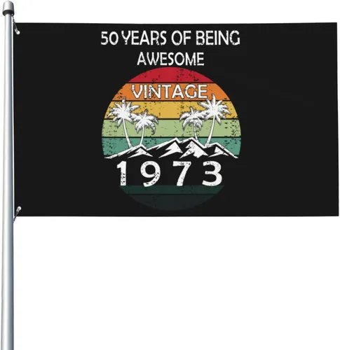 Bandera de feliz cumpleaños 50 de 3 x 5 pies, a prueba de decoloración, bandera de brisa para exteriores/interiores, decoración del hogar con ojales