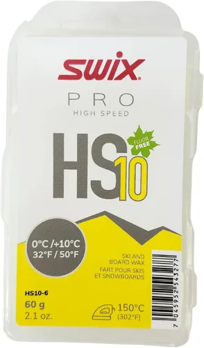 Swix HS10-6 - Cera de alta velocidad - Amarillo HS10 - 32+ grados Fahrenheit - Barra de 2.16 oz - Libre de flúor - Esquí o Snowboard - Aprobado por