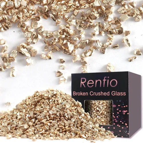 Miniatura 7 de Renfio Fragmentos de purpurina de vidrio triturado roto de 0.079 a 0.157 pulgadas, irregulares, pequeños chips metálicos gruesos, 7 onzas (7.05 oz)