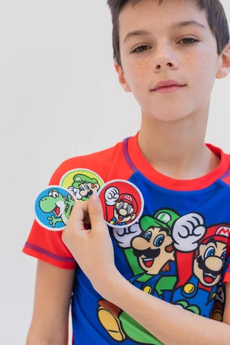 Miniatura 2 de Super Mario Luigi Mario Yoshi Raglan Swim Rash Guard - Conjunto de troncos de natación