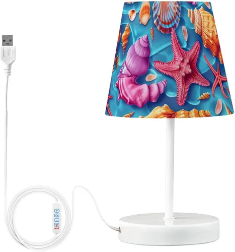 Miniatura 2 de ODAWA Desk Lamp Dimmable Vintage Seashell Blue Bedroom Lamps with USB Ports Table Lamps for Bedroom