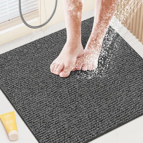 Tapete de ducha para bañera antideslizante, 24 x 16 pulgadas, tapete suave para bañera con drenaje, baño de esponja vegetal de PVC (libre de Negro