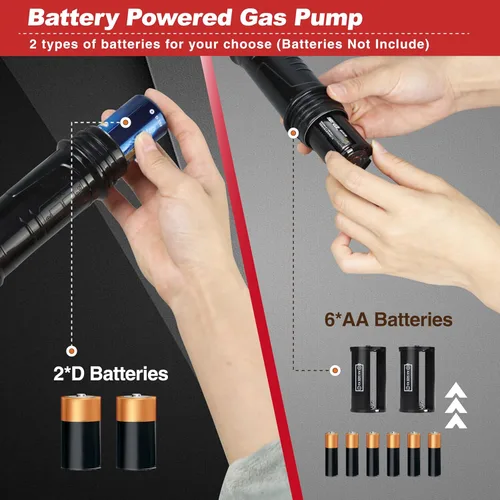 Miniatura 4 de Bomba de sifón eléctrica portátil para gas y diesel, bomba de transferencia de combustible a pilas, flujo de 3.5GPM, extractor de aceite tubo