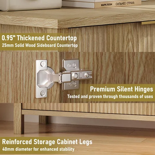 Miniatura 5 de Aparador acanalado de 55 pulgadas con cajones, gran almacenamiento para bufé, 4 puertas y 2 cajones, mesa de consola de café, para comedor, cocina