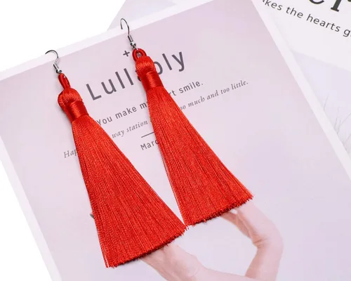 Miniatura 3 de Tupalizy 10 borlas suaves y sedosas hechas a mano con lazo para colgar marcapáginas, llaveros, aretes, pulseras, fabricación de joyas, recuerdo, Rojo