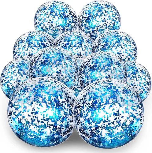 Lewtemi 12 bolas de playa con confeti con purpurina a granel, bolas inflables grandes de 16 y 24 pulgadas para piscina con lentejuelas, decoraciones