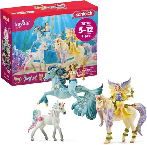 Schleich Bayala - Set de Inicio de Juguetes de Sirena, Unicornio y Hada de 7 Piezas para Niñas y Niños - Lindas Figuras de Hadas y Unicornio con