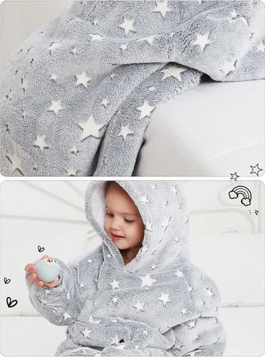 Miniatura 5 de KFUBUO Manta Ponible con Capucha para Niños Pequeños Sudadera Manta de Sherpa con Bolsillo Lindas Sudaderas con Capucha para Niña y Niño de 2-6 Años