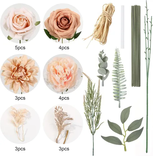 Miniatura 2 de YYHUAWU Caja Combo de Flores Artificiales Color Degradado Hoja de Flor con Tallos para DIY Ramos de Boda Centros de Mesa Baby Shower Fiesta