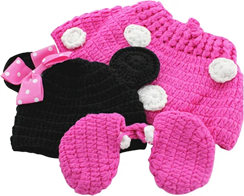 Miniatura 3 de Jastore Fotografía Prop Disfraz de bebé Lindo Crochet Sombrero de punto Gorra Niña Niño Pañal Zapatos Ratón