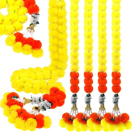 Miniatura 8 de 5 guirnaldas de caléndula Diwali para decoración de flores artificiales indias de caléndula de 5 pies de largo, guirnaldas largas para decoración