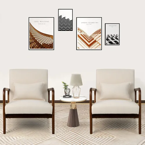 Miniatura 9 de Giantex Juego de 2 sillas decorativas modernas con almohada, cómodo sillón tapizado con almohadillas de fieltro antideslizantes, marco de madera
