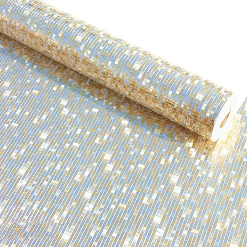 QIHANG Rollo de papel pintado con fondo de mosaico de lámina de oro pálido, estilo moderno, para techo de hotel, decorativo, color oro pálido