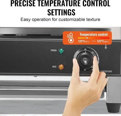 Miniatura 3 de HappyBuy Máquina eléctrica de crepé - 16 pulgadas, 1700 W, acero inoxidable antiadherente, escritorio, control de temperatura, para uso comercial