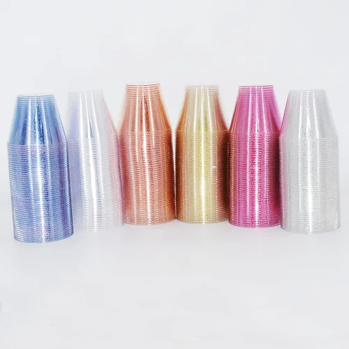 Miniatura 4 de Homy Feel Vasos de plástico con purpurina azul de 9 onzas, 100 unidades, tazas desechables de cóctel y vino para fiesta de boda