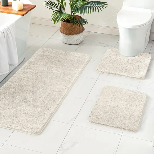 Miniatura 19 de MIULEE Juego de 3 alfombras y tapetes de baño extra gruesos de microfibra antideslizante y tapete de baño de contorno en forma de U para baño, baño