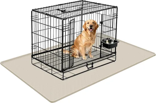 Miniatura 14 de Tapete de silicona para cama de perro, 34 x 22 pulgadas, tapete para jaulas de perro, alfombrilla para perrera con borde elevado, lavable