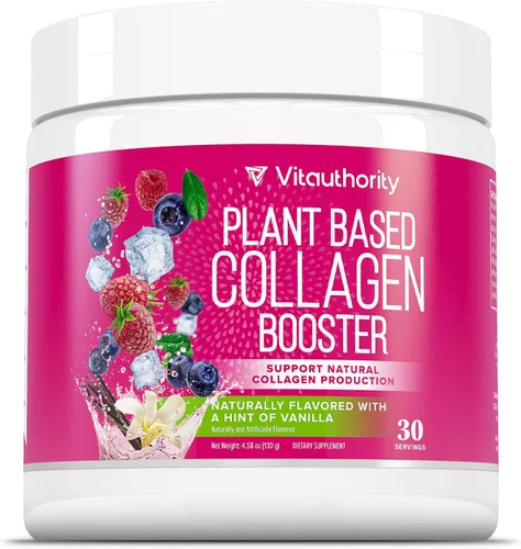 Vitauthority Colágeno vegano en polvo para mujeres, suplemento de colágeno a base de plantas para mujeres con vitaminas veganas patentadas para el
