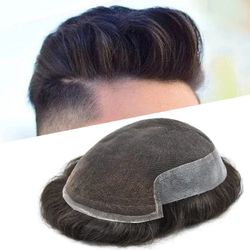 Tupé para hombre, cabello humano real, suave encaje suizo frontal, tupé para hombres, sistema de cabello, extensiones capilar para hombre (7 x 9