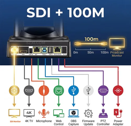 Miniatura 5 de Cámara PTZ 4K para sala de conferencias e iglesia, zoom óptico 20X, HDMI SDI USB LAN, cámara de seguimiento automático AI para transmisión en vivo