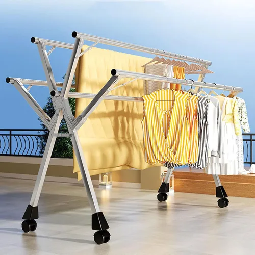 Miniatura 2 de Estante de secado de ropa plegable para interiores y exteriores, estante de lavandería ajustable y plegable, estante de ropa de acero inoxidable