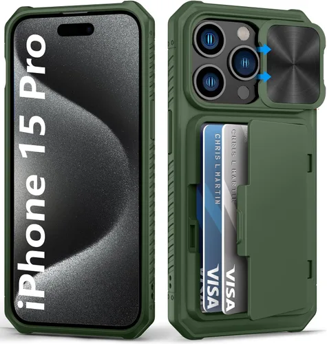 Miniatura 83 de BXYJY Funda tipo cartera para iPhone 15 Pro con tarjetero (4-5 tarjetas) y cubierta deslizante para cámara y soporte, protección contra caídas