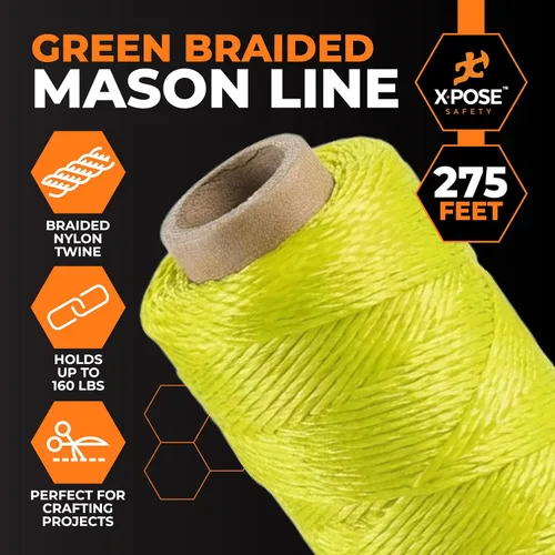 Miniatura 3 de Xpose Safety Green Mason Line String - Cuerda de nailon trenzado #18 - Línea de construcción duradera de 275 pies para herramientas de mampostería