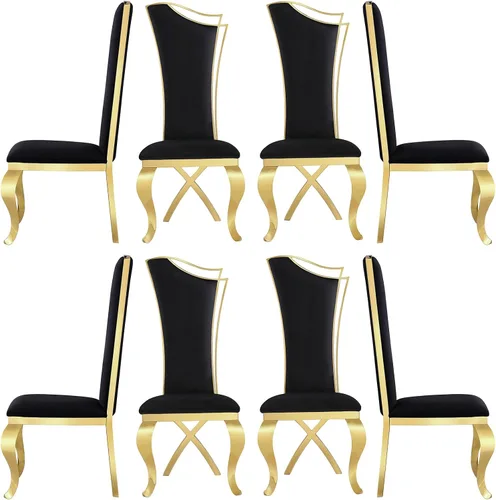 Miniatura 13 de ACEDÉCOR Juego de 2 sillas de comedor de terciopelo, sillas de cocina tapizadas de lujo negras con respaldo alto aerodinámico, modernas y hermosas
