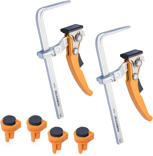 POWERTEC 72392 - 4 unidades de perros de banco para agujero de perro de 3/4 pulgadas, perro de banco con inserto de EVA y 2 abrazaderas de trinquete