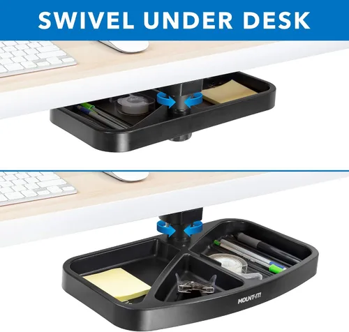 Miniatura 5 de Mount-It! Cajón montado debajo del escritorio, bandeja giratoria debajo del escritorio para clip de papel, bolígrafo y otros suministros de oficina